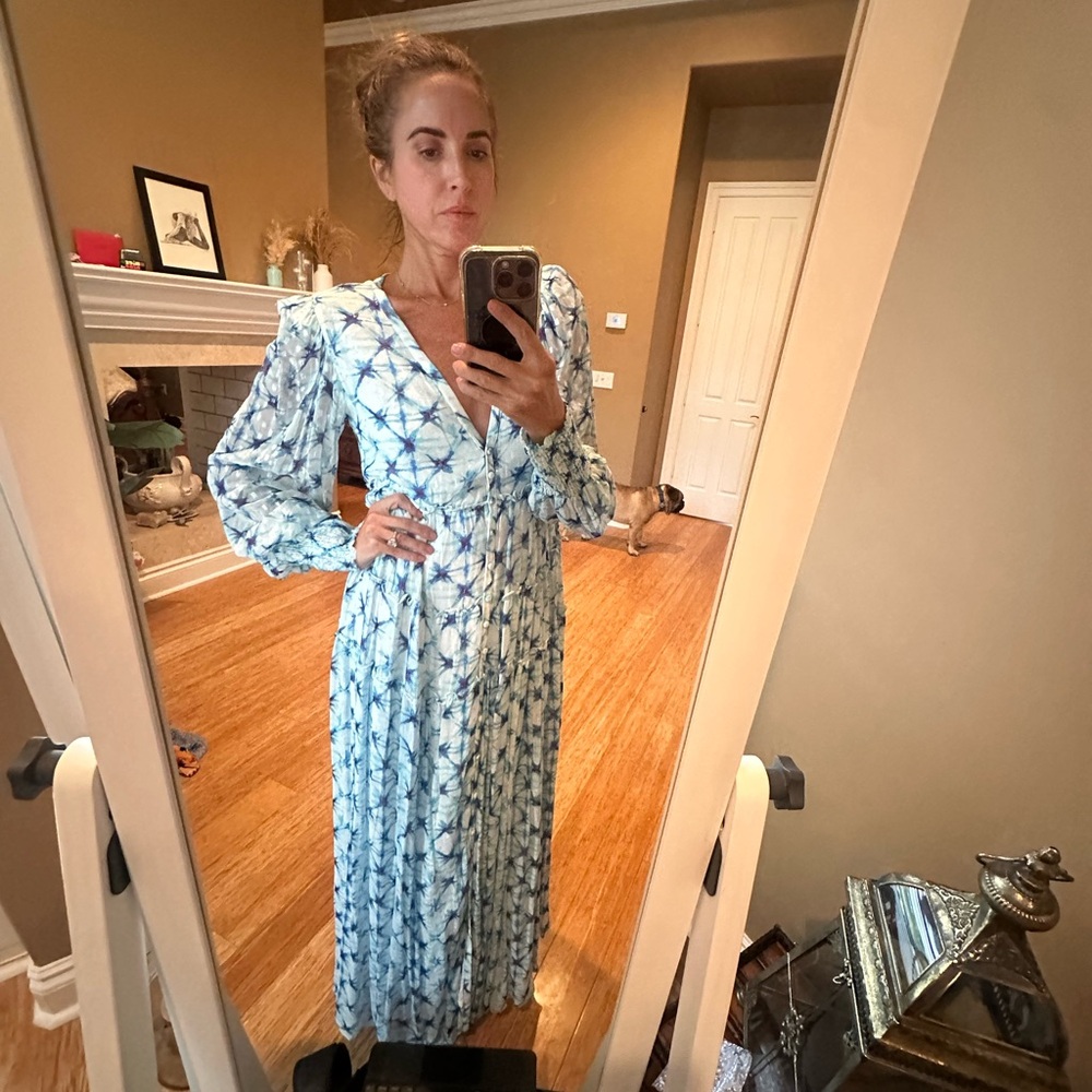 Rococo Sand Blue Tie-Dye V-Neck Maxi Dress never worn